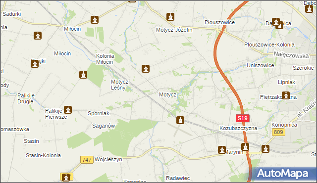 mapa Motycz, Motycz na mapie Targeo