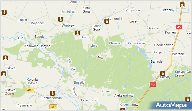 mapa Motyl gmina Mokrsko, Motyl gmina Mokrsko na mapie Targeo