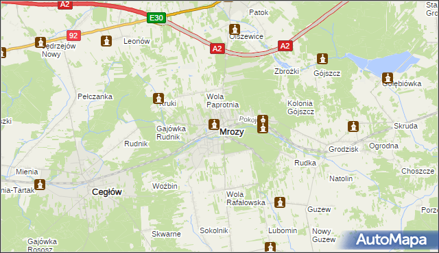 mapa Mrozy powiat miński, Mrozy powiat miński na mapie Targeo