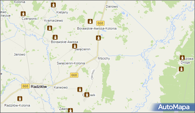 mapa Mścichy gmina Radziłów, Mścichy gmina Radziłów na mapie Targeo