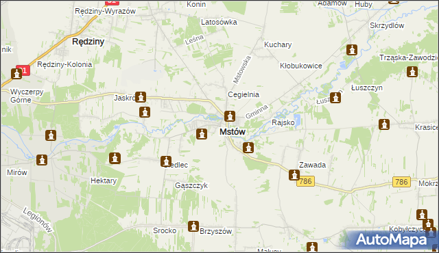 mapa Mstów powiat częstochowski, Mstów powiat częstochowski na mapie Targeo