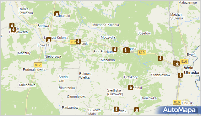 mapa Mszanna gmina Wola Uhruska, Mszanna gmina Wola Uhruska na mapie Targeo