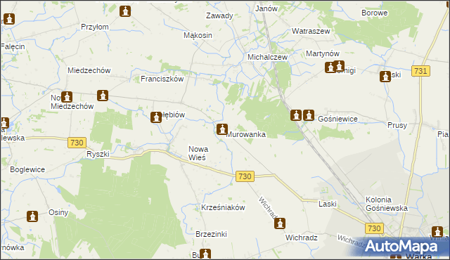 mapa Murowanka gmina Warka, Murowanka gmina Warka na mapie Targeo