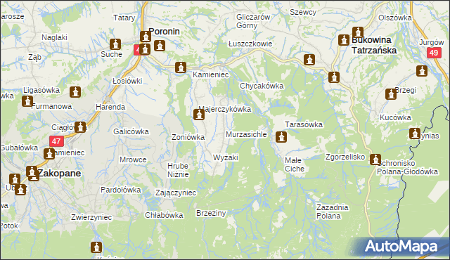 mapa Murzasichle, Murzasichle na mapie Targeo