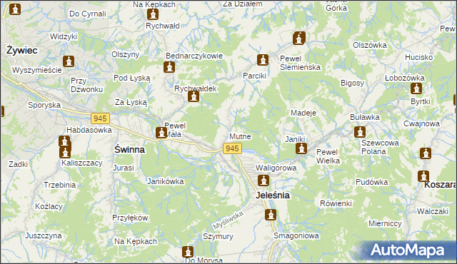 mapa Mutne, Mutne na mapie Targeo