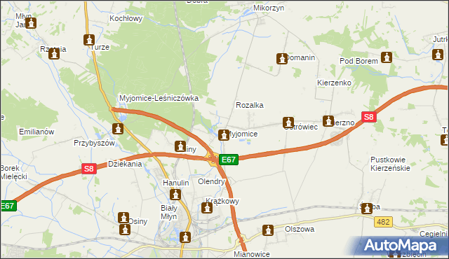 mapa Myjomice, Myjomice na mapie Targeo