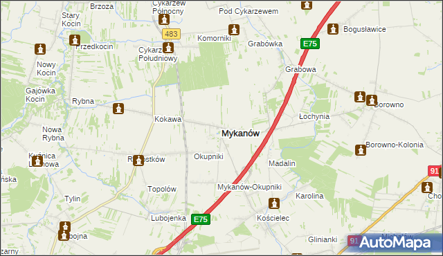 mapa Mykanów, Mykanów na mapie Targeo