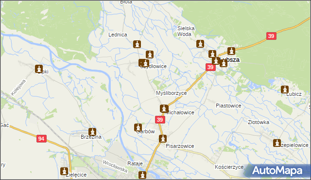 mapa Myśliborzyce gmina Lubsza, Myśliborzyce gmina Lubsza na mapie Targeo