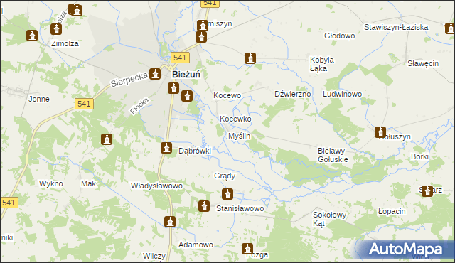 mapa Myślin, Myślin na mapie Targeo