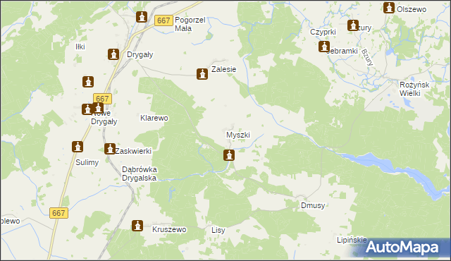 mapa Myszki gmina Biała Piska, Myszki gmina Biała Piska na mapie Targeo