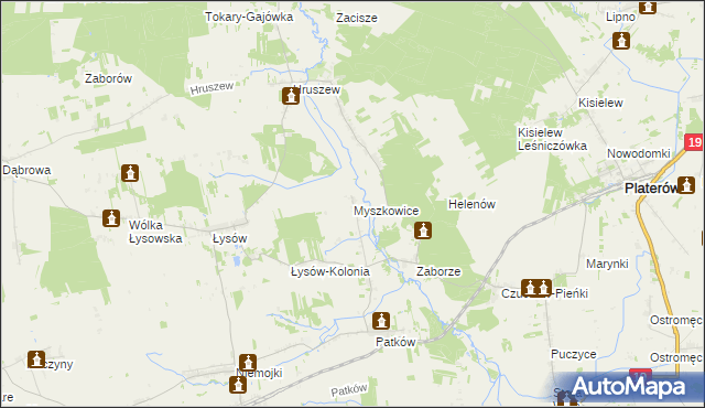 mapa Myszkowice gmina Platerów, Myszkowice gmina Platerów na mapie Targeo