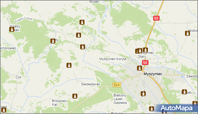 mapa Myszyniec-Koryta, Myszyniec-Koryta na mapie Targeo