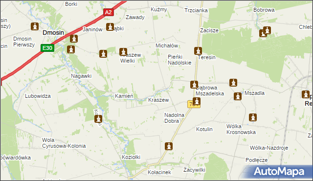 mapa Nadolna gmina Dmosin, Nadolna gmina Dmosin na mapie Targeo