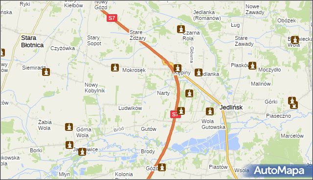 mapa Narty gmina Jedlińsk, Narty gmina Jedlińsk na mapie Targeo