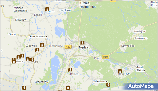 mapa Nędza powiat raciborski, Nędza powiat raciborski na mapie Targeo