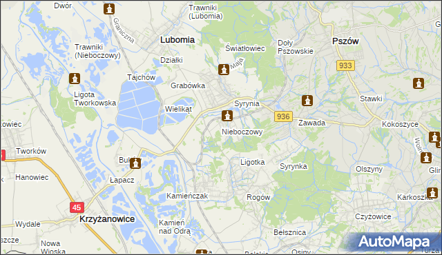 mapa Nieboczowy, Nieboczowy na mapie Targeo