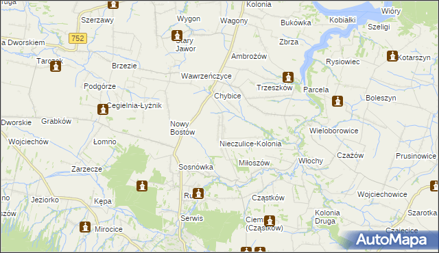 mapa Nieczulice gmina Pawłów, Nieczulice gmina Pawłów na mapie Targeo