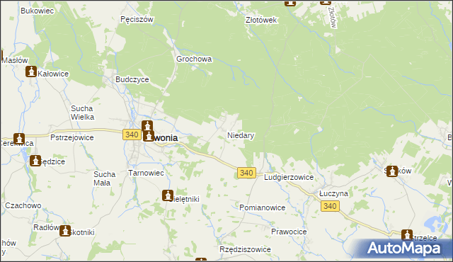 mapa Niedary gmina Zawonia, Niedary gmina Zawonia na mapie Targeo