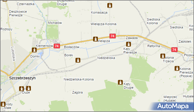 mapa Niedzieliska gmina Szczebrzeszyn, Niedzieliska gmina Szczebrzeszyn na mapie Targeo