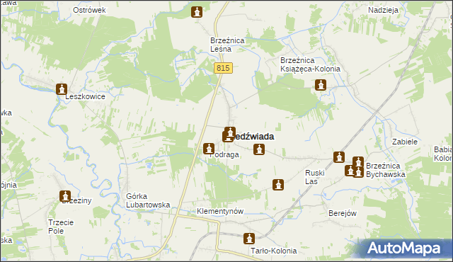 mapa Niedźwiada powiat lubartowski, Niedźwiada powiat lubartowski na mapie Targeo