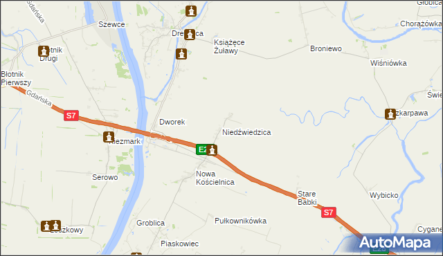 mapa Niedźwiedzica gmina Stegna, Niedźwiedzica gmina Stegna na mapie Targeo