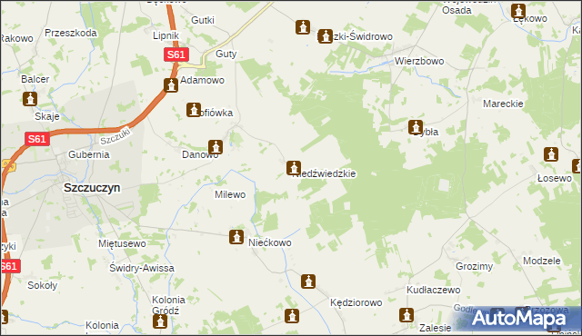 mapa Niedźwiedzkie gmina Szczuczyn, Niedźwiedzkie gmina Szczuczyn na mapie Targeo