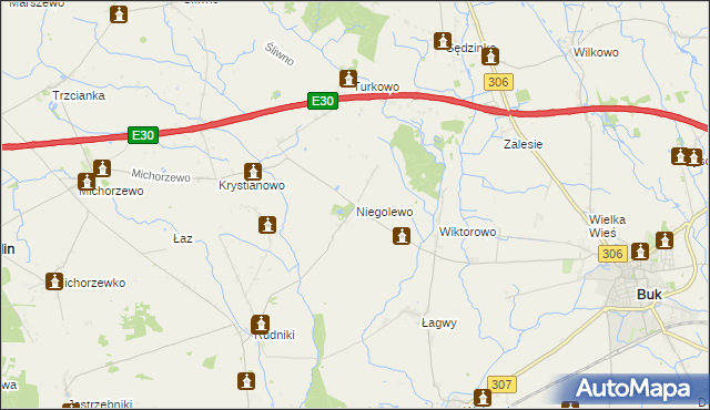 mapa Niegolewo, Niegolewo na mapie Targeo