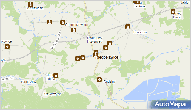 mapa Niegosławice powiat żagański, Niegosławice powiat żagański na mapie Targeo