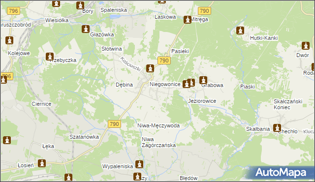 mapa Niegowoniczki, Niegowoniczki na mapie Targeo