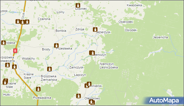 mapa Niemczyn gmina Czarna Białostocka, Niemczyn gmina Czarna Białostocka na mapie Targeo