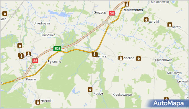 mapa Niemica gmina Malechowo, Niemica gmina Malechowo na mapie Targeo