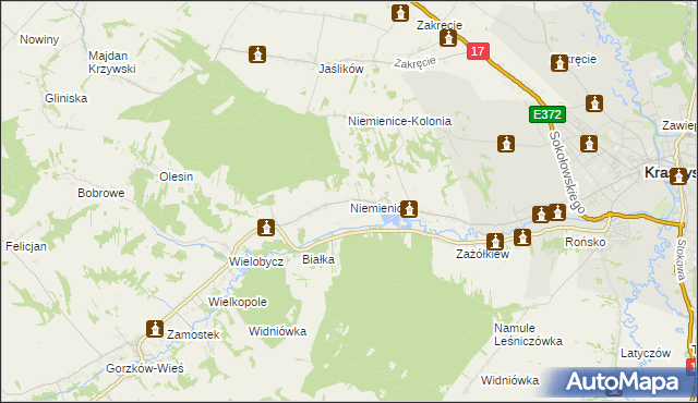 mapa Niemienice gmina Krasnystaw, Niemienice gmina Krasnystaw na mapie Targeo