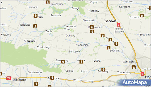 mapa Niemienice gmina Sadowie, Niemienice gmina Sadowie na mapie Targeo