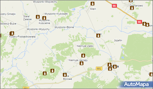 mapa Niemyje-Ząbki, Niemyje-Ząbki na mapie Targeo