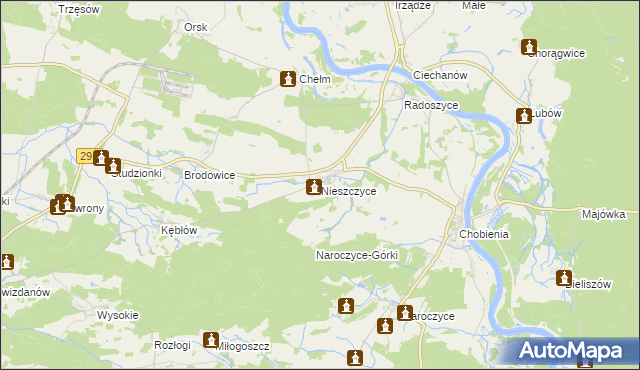 mapa Nieszczyce, Nieszczyce na mapie Targeo