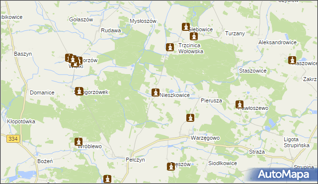 mapa Nieszkowice gmina Wołów, Nieszkowice gmina Wołów na mapie Targeo