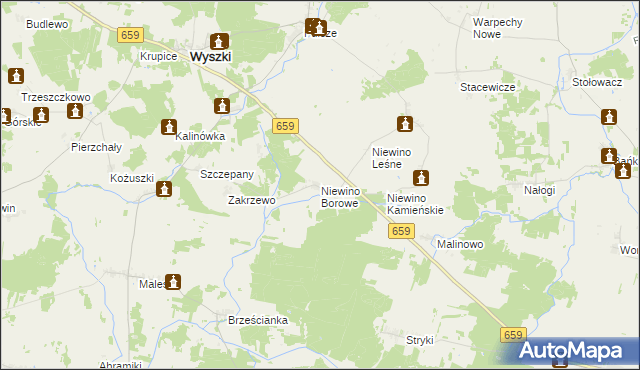 mapa Niewino Borowe, Niewino Borowe na mapie Targeo