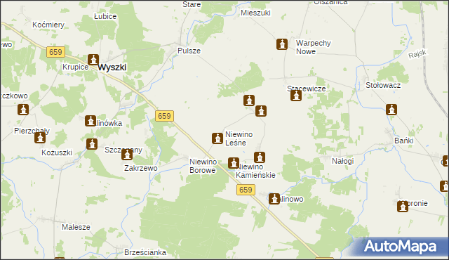 mapa Niewino Leśne, Niewino Leśne na mapie Targeo