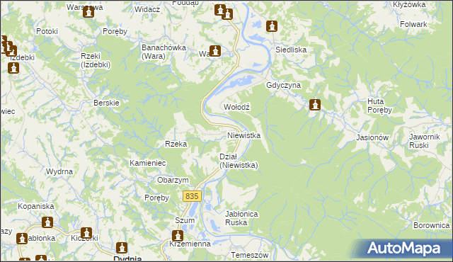 mapa Niewistka, Niewistka na mapie Targeo