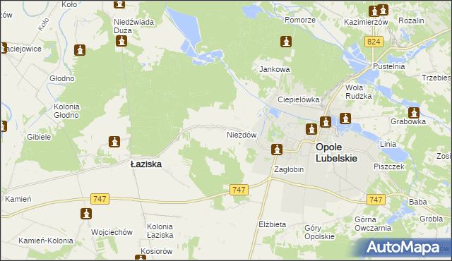 mapa Niezdów gmina Opole Lubelskie, Niezdów gmina Opole Lubelskie na mapie Targeo