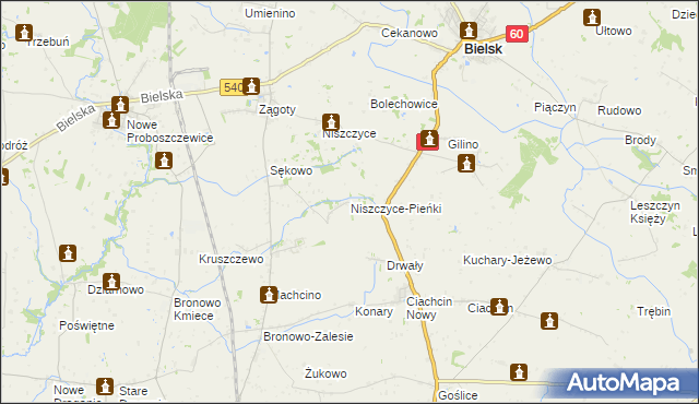 mapa Niszczyce-Pieńki, Niszczyce-Pieńki na mapie Targeo