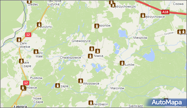 mapa Niwica gmina Trzebiel, Niwica gmina Trzebiel na mapie Targeo