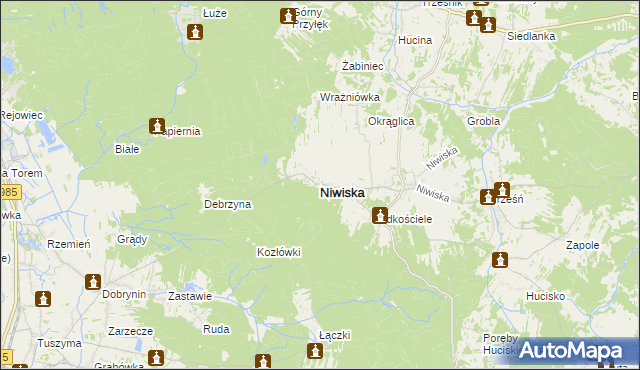 mapa Niwiska powiat kolbuszowski, Niwiska powiat kolbuszowski na mapie Targeo