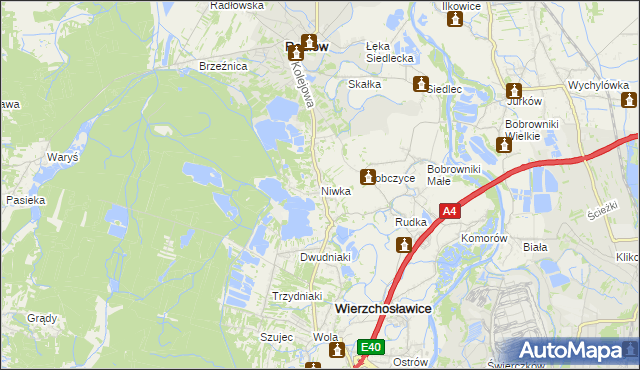 mapa Niwka gmina Radłów, Niwka gmina Radłów na mapie Targeo