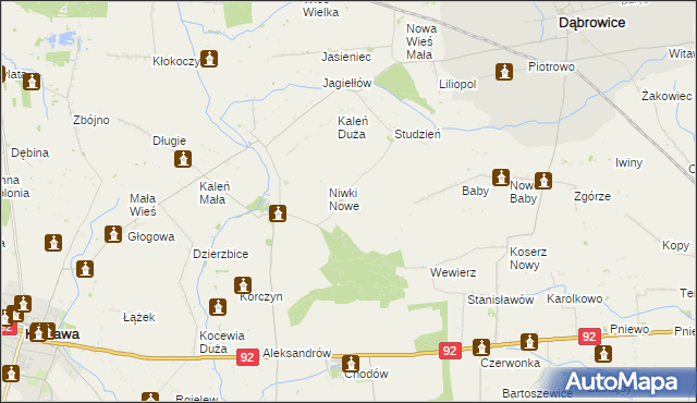 mapa Niwki gmina Chodów, Niwki gmina Chodów na mapie Targeo