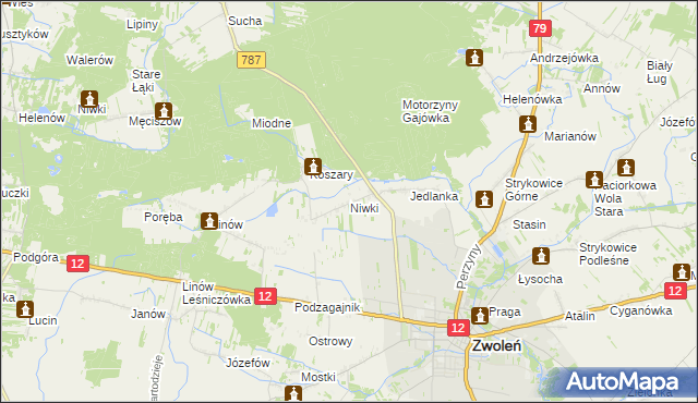 mapa Niwki gmina Zwoleń, Niwki gmina Zwoleń na mapie Targeo