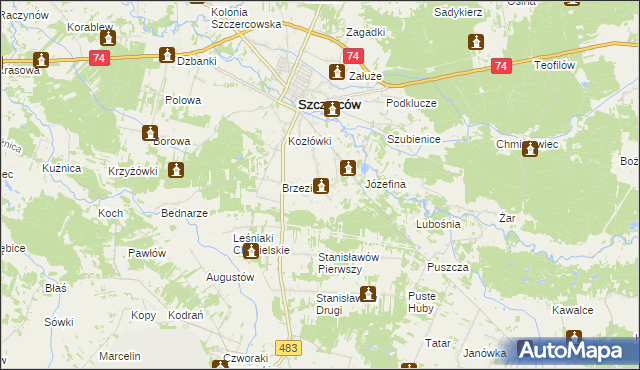 mapa Niwy gmina Szczerców, Niwy gmina Szczerców na mapie Targeo