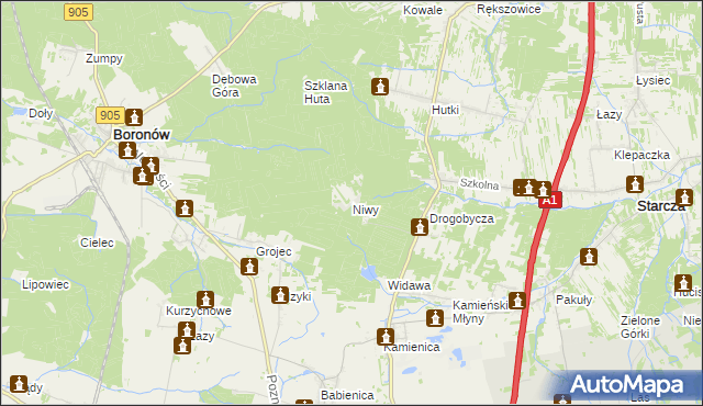 mapa Niwy gmina Woźniki, Niwy gmina Woźniki na mapie Targeo