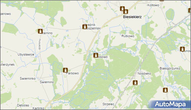 mapa Nosowo gmina Biesiekierz, Nosowo gmina Biesiekierz na mapie Targeo