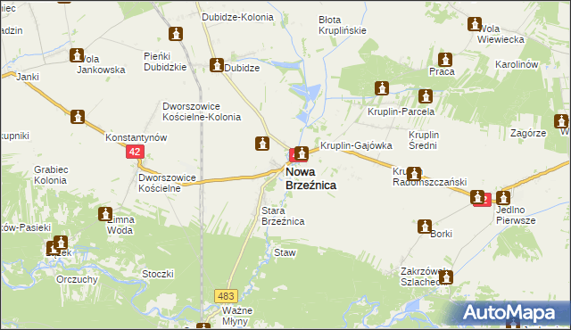 mapa Nowa Brzeźnica, Nowa Brzeźnica na mapie Targeo